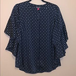 Navy blue elbow sleeve blouse